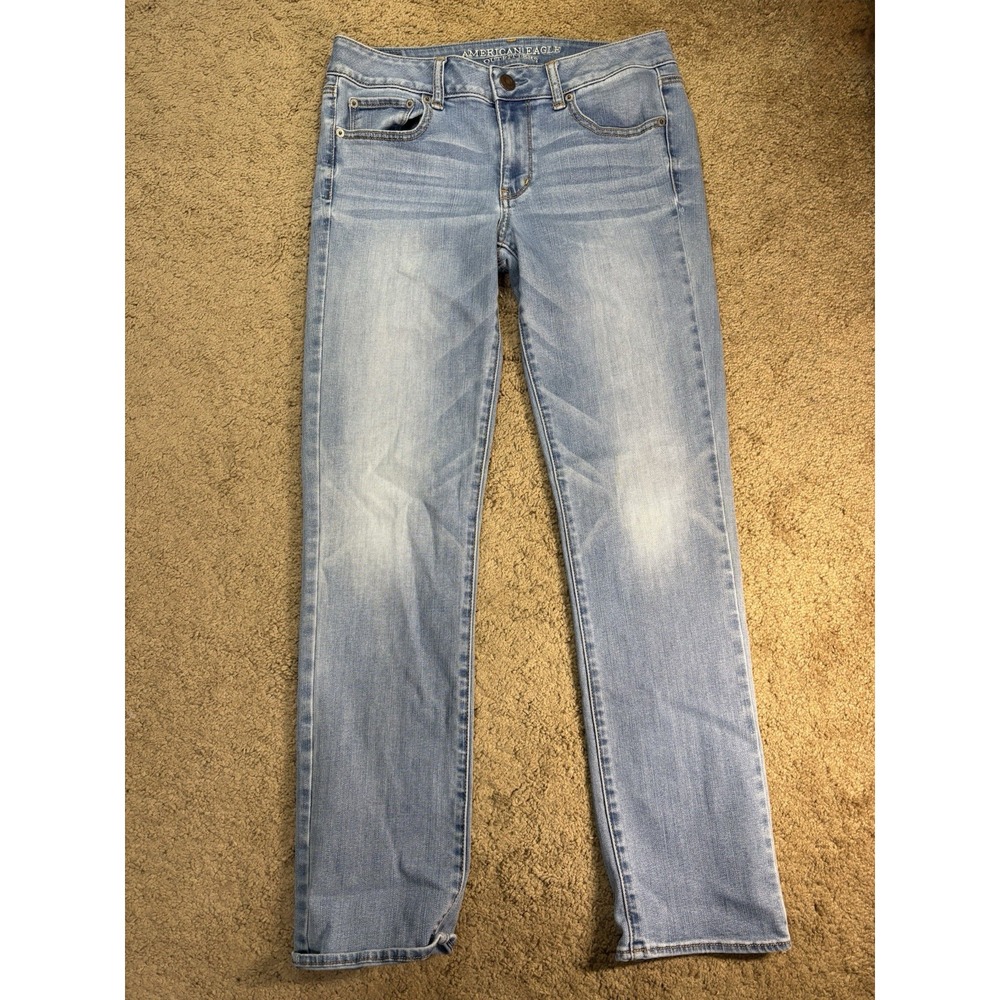 American Eagle Straight Super Stretch Jeans Women 10 Blue Denim Low Rise Preppy
